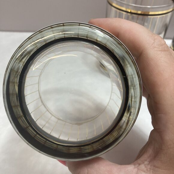 CULVER Devon 22K Gold & Black Lowball/Old Fashion Glasses SET OF 3 MCM STYLE - Picture 5 of 7